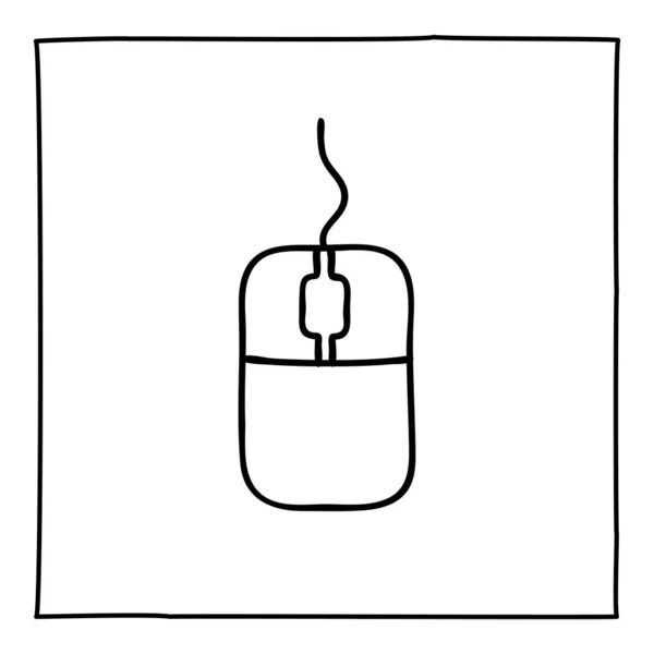 Ikona lub logo myszki komputerowej Doodle, ręcznie rysowane cienką czarną linią. — Wektor stockowy