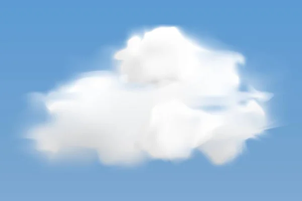 Nube blanca realista volando sobre fondo azul del cielo — Vector de stock