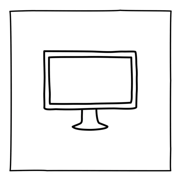 Icona Logo Dello Schermo Del Computer Doodle Disegnato Mano Con — Vettoriale Stock