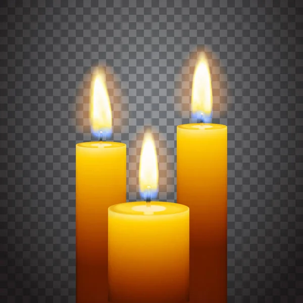 Набор из трех горящих свечей — стоковый вектор