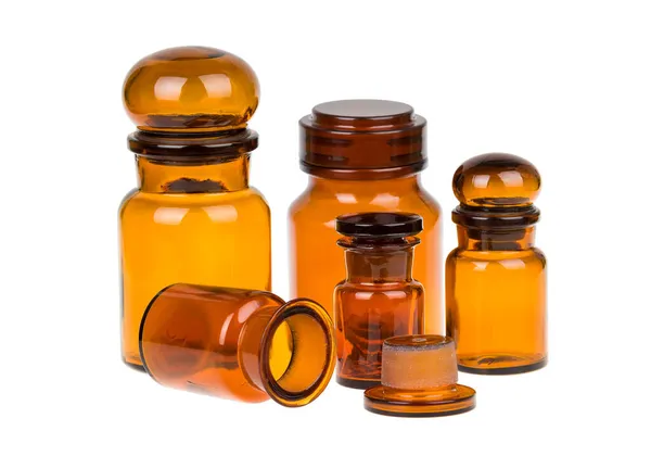 Set of vintage brown apothecary bottles — Stock Photo, Image