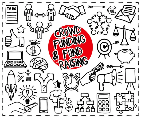 Crowd doodle financiación conjunto aislado sobre fondo blanco — Vector de stock