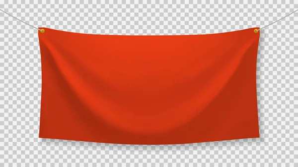 Bandiera in tessuto rosso con pieghe e ombra — Vettoriale Stock
