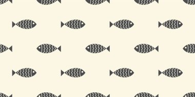 Yüzen karikatür balıklarıyla yatay desenli. Vektör illüstrasyonu