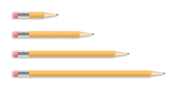 白い背景にゴムを隔離した4枚の写実的なドローイング鉛筆のセット — ストックベクタ