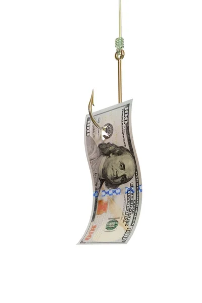 Dollaro bolletta sul gancio da pesca. Illustrazione 3D — Foto Stock