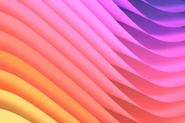 Renkli dalgalı çizgileri ve neon renkleri olan soyut bir arkaplan. 3B resimleme arkaplanı