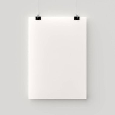 boş bir poster ipliğe asılı.