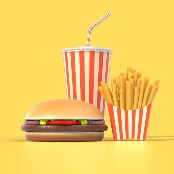 Hamburger, kentang goreng dan cola makanan cepat saji — Stok Foto