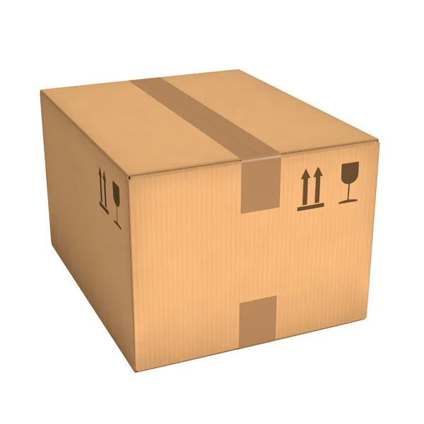 Cardboard box on white background 3D illustration — ストック写真