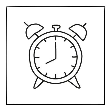 Doodle alarm clock watch icon hand drawn with thin line in minimalistic style, isolated on white background. Vector illustration