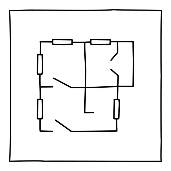 Ikona Planu Mieszkania Doodle Czarno Biały Symbol Ramą Element Graficzny — Wektor stockowy