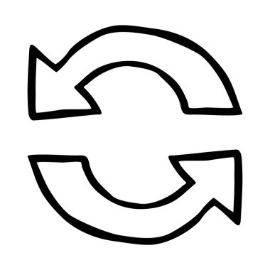 İnce çizgili yuvarlak oklar sembolü el çizimi. Grafik tasarım ögesi beyaz arkaplanda izole edildi. Vektör illüstrasyonu