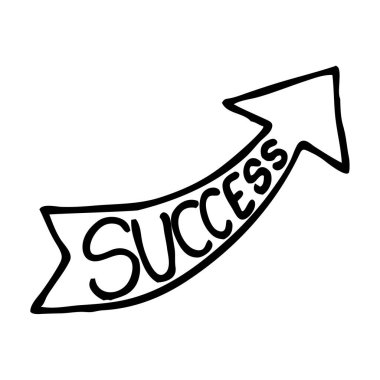Doodle success arrow symbol hand drawn with thin line. Graphic design element isolated on white background. Vector illustration