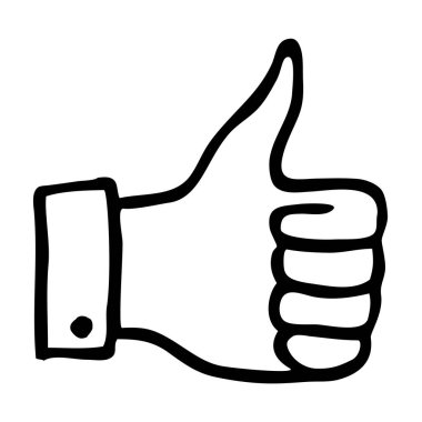 Baş parmak yukarı. El yapımı jest sembolü. Çizgi sanatı grafik tasarım elemanı. Başarı, barış yanlısı, politik konum kavramı. Vektör illüstrasyonu