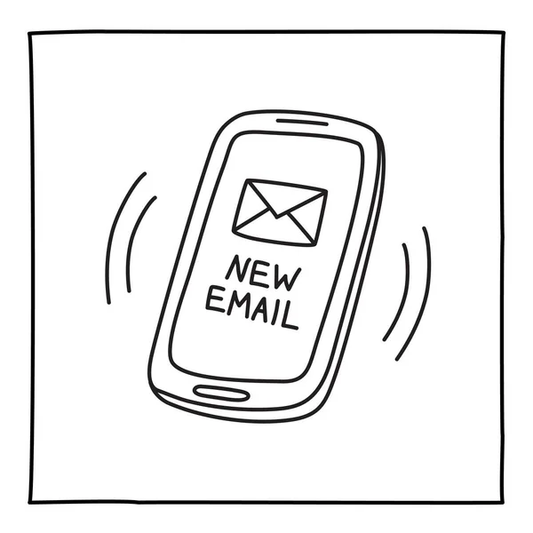 Doodle New Mail Mobiltelefon Ikon Hand Dras Med Tunn Linje — Stock vektor