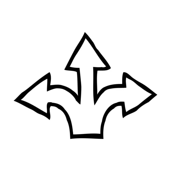 Doodle Tiga Cara Panah Simbol Tangan Digambar Dengan Garis Tipis - Stok Vektor