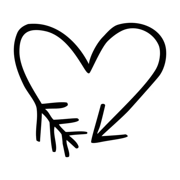 Doodle Hartvormige Pijl Symbool Hand Getekend Met Dunne Lijn Grafisch — Stockvector