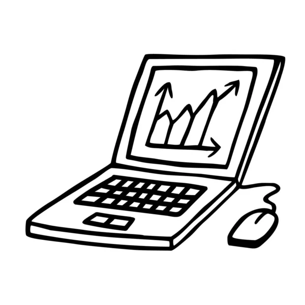 Doodle Laptop Icoon Logo Met Hand Getekend Met Dunne Zwarte — Stockvector