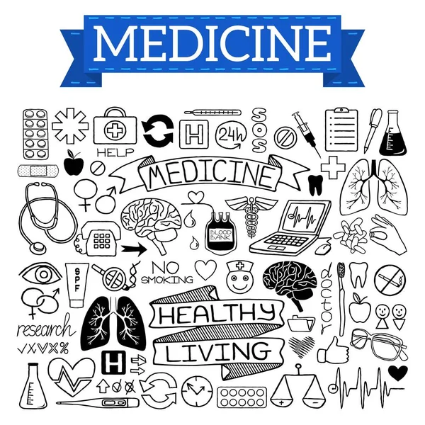 Medical Doodles Set Icons Science Tools Human Organs Diagrams Etc — Stock Vector