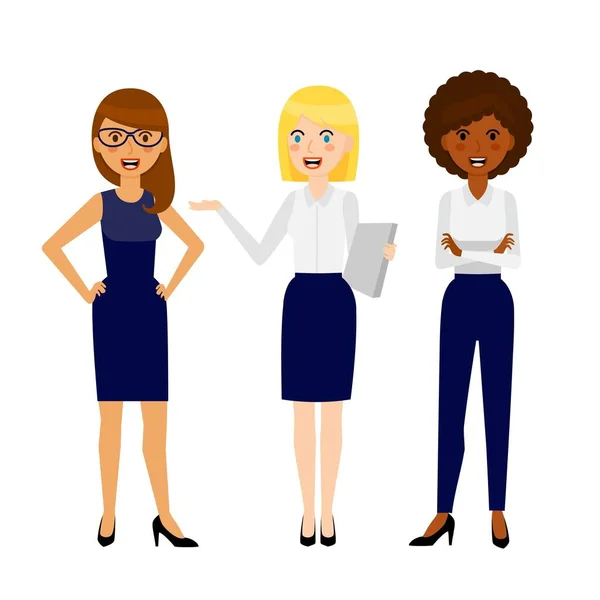 Ensemble de trois femmes d'affaires souriantes isolées sur fond blanc — Image vectorielle