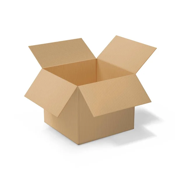 Realistic cardboard open box, side view — Stock Vector