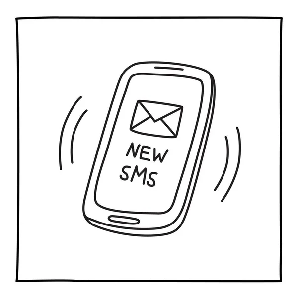 Doodle NEW SMS mobile phone icon hand drawn with thin line — Stock vektor