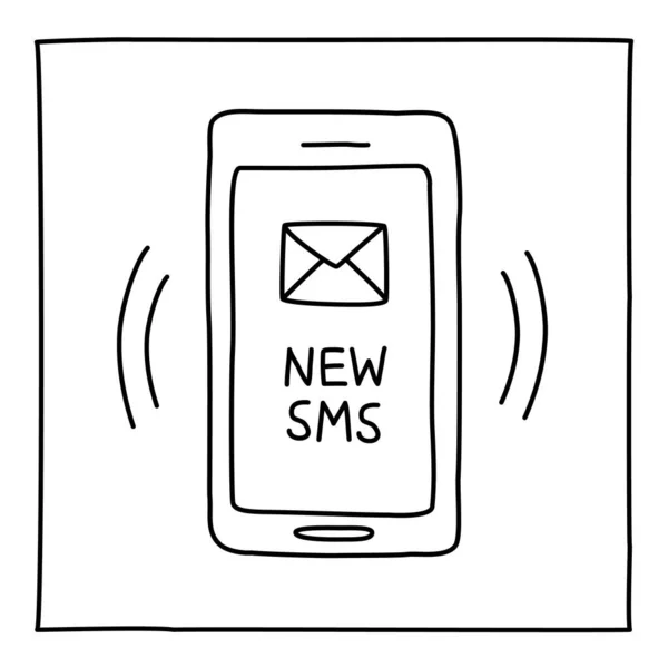 Doodle NEW SMS mobiltelefon ikon hand dras med tunn linje — Stock vektor