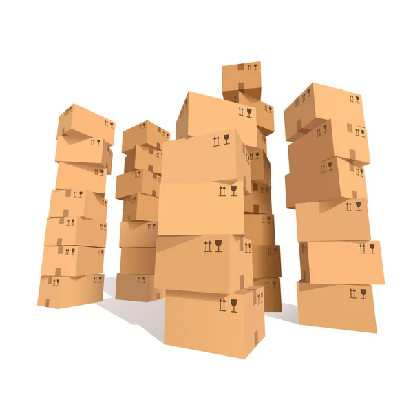 Kotak Kardus Ditumpuk Kumpulan Paket Yang Ditumpuk Dengan Simbol Elemen - Stok Vektor