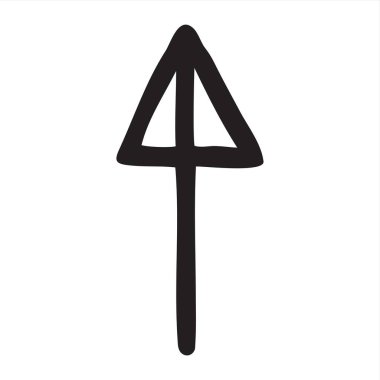 İnce çizgilerle çizilmiş ok sembolü el karala. Grafik tasarım ögesi beyaz arkaplanda izole edildi. Vektör illüstrasyonu