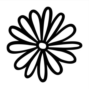 Beyaz arka planda izole edilmiş siyah çizgili çiçek karalama eli. Düğün davetiyesi için grafiksel tasarım unsuru, doğum günü kartı, bebek partisi, Sevgililer Günü, hatıra defteri. Vektör illüstrasyonu