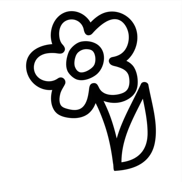 Bloem Doodle Hand Getekend Met Zwarte Lijn Geïsoleerd Witte Achtergrond — Stockvector