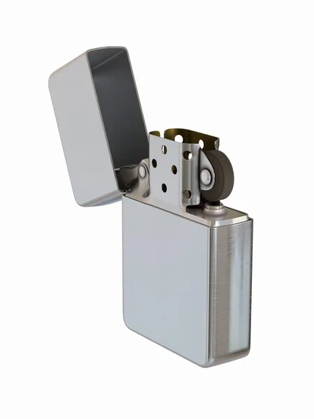 Metallic Luxury Lighter Open Cover Illustration Isolated White Background — Stock Photo, Image