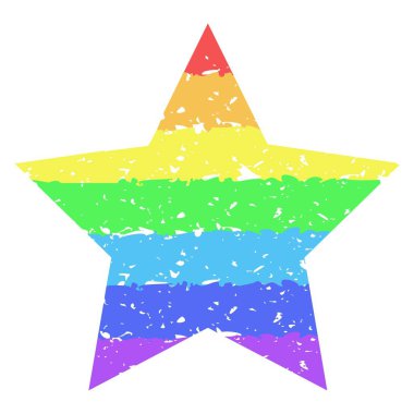 Pastel boya kalemleriyle boyanmış gökkuşağı renkli yıldız eli. Belgeler, şablonlar, posterler için grafik ögesi. Vektör illüstrasyonu