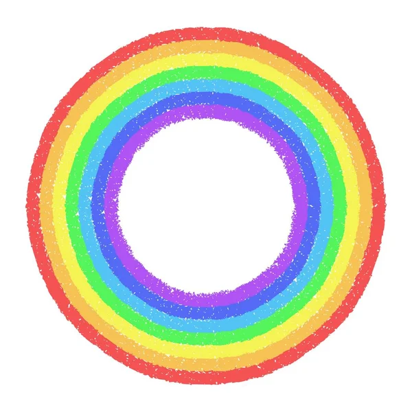 Regenboog Gekleurde Cirkel Hand Geschilderd Met Pastelkrijtjes Grafisch Element Voor — Stockvector