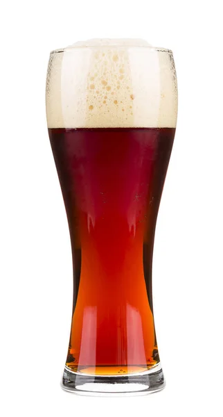 Rood Bier Met Bellenschuim Een Glas Geïsoleerd Witte Achtergrond — Stockfoto