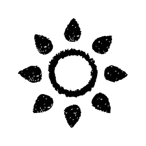 Hand Painted Sun Symbol Hand Drawn Crayon Isolated White Background — Vetor de Stock