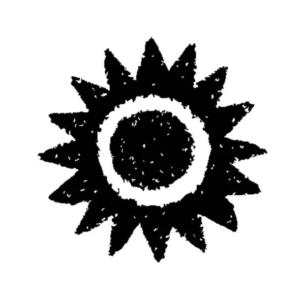 Handgemaltes Sonnensymbol Mit Buntstift Gezeichnet Isoliert Auf Weißem Hintergrund Vektorillustration — Stockvektor