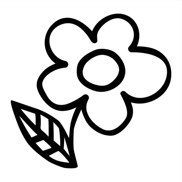Χέρι Από Λουλούδια Ζωγραφισμένο Μαύρη Γραμμή Που Απομονώνεται Λευκό Φόντο — Διανυσματικό Αρχείο
