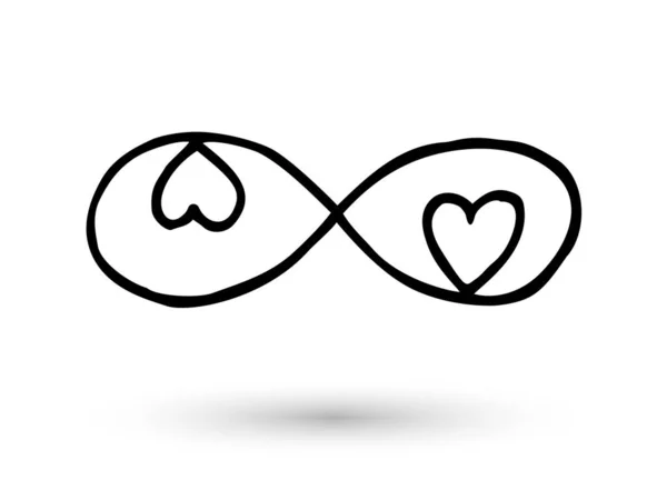Άπειρο Σύμβολο Καρδιές Χέρι Ζωγραφισμένο Πινέλο Μελανιού Μοντέρνο Σκίτσο Περίγραμμα — Διανυσματικό Αρχείο