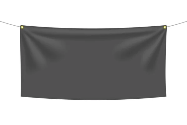 Bandiera Tessile Nera Con Pieghe Isolata Sfondo Bianco Modello Tessuto — Vettoriale Stock
