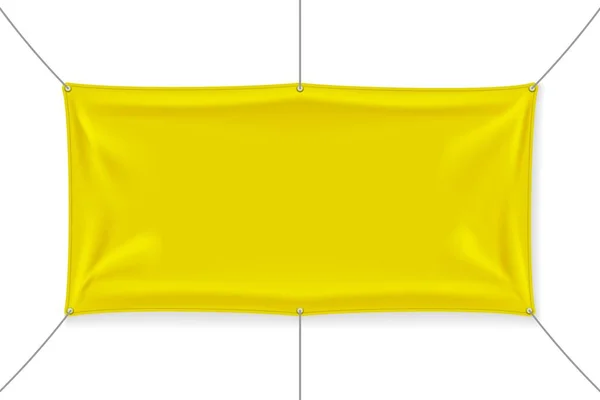 Žlutý Textilní Banner Záhyby Prázdná Šablona Závěsné Tkaniny Prázdná Maketa — Stockový vektor