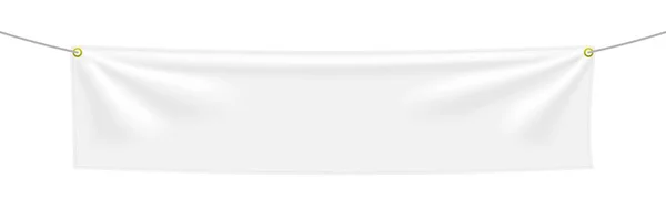 白い背景に隔離された折り目のついた白い繊維のバナー ブランクハンギングファブリックテンプレート 空のモックアップ ベクターイラスト — ストックベクタ