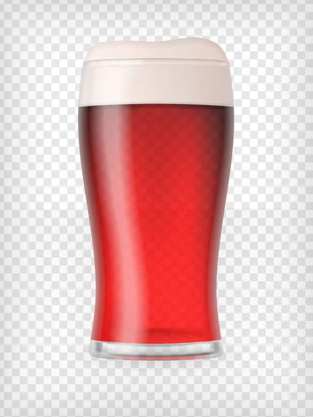 Bicchiere Birra Realistico Tazza Con Birra Rossa Bollicine Elemento Grafico — Vettoriale Stock