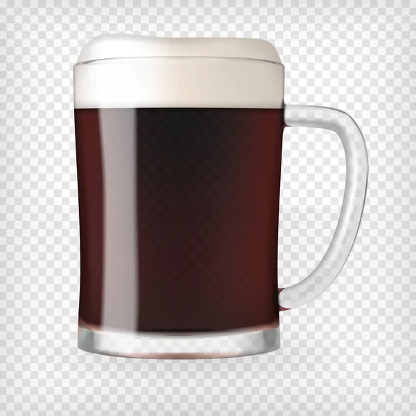 Realistic Beer Glass Mug Dark Stout Beer Bubbles Graphic Design — Stock vektor