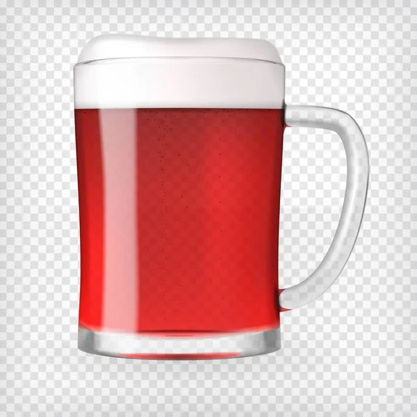 Tazza Birra Realistica Bicchiere Con Birra Rossa Bollicine Elemento Grafico — Vettoriale Stock