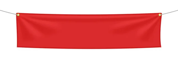 白い背景に隔離された折り目のある赤い繊維のバナー ブランクハンギングファブリックテンプレート 空のモックアップ ベクターイラスト — ストックベクタ