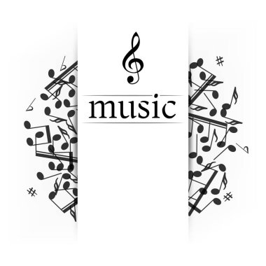 Music banner with shadow. Musical background with clef. Place for your text. Graphic design element for web, flyers, prints. Abstract vector illustration.