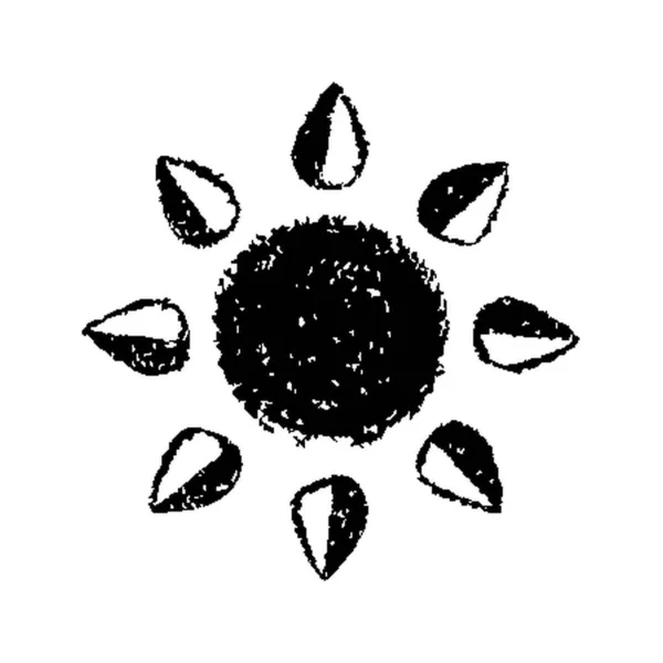 Ručně Malovaný Symbol Slunce Ručně Kreslený Pastelkou Izolovaný Bílém Pozadí — Stockový vektor