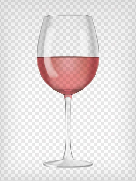 Realistic Transparent Wine Glass Filled Rose Wine Graphic Design Elements — ストックベクタ